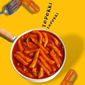 topokkitepung beras yang dimasak dengan bumbu gochujang korea pedas