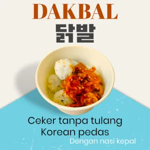 Dakbalceker tanpa tulang bumbu korea pedas + nasi kepal