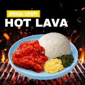 Spesial Crispy HOT LAVANasi+ Ayam Crispy Saus HOT LAVA + Kangkung Goreng + Scramble egg